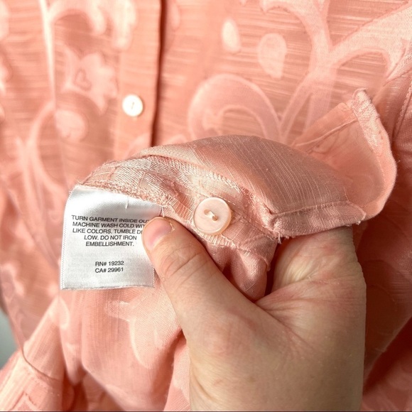 Vintage Alfred Dunner Button Up Scrollwork Blush Sheer Top Blouse Size 6 Petite - Picture 10 of 16